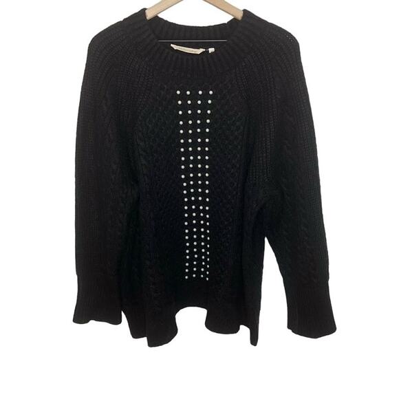 SOFT SURROUNDINGS Women's PLUS 2X Noemi Cable Knit Sweater Pearl Embossed Black - Picture 2 of 13